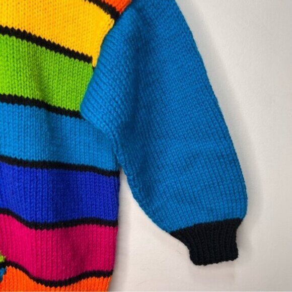 Handmade Knit Crew Neck Rainbow Colourblock 80s Inspired Sweater Size 6 - Picture 5 of 9